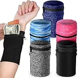 Honoson 5 Pcs Wrist Wallet for Women Men, Zipper Wrist Pouch Running Wallet Wristband Sweatband, 2 Pockets, Spandex, Large, Dark Colors for Running, Walking, Hiking, Jogging, Travel