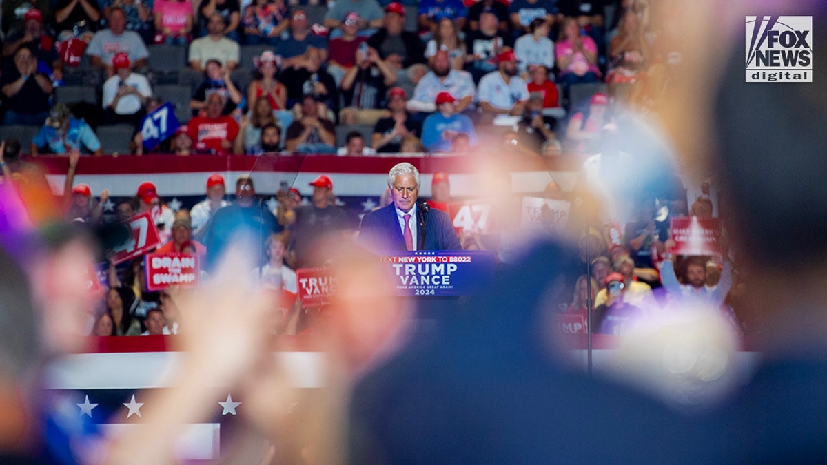 Nassau County Executive Bruce Blakeman speaks ahead of former President Donald Trump at a rally