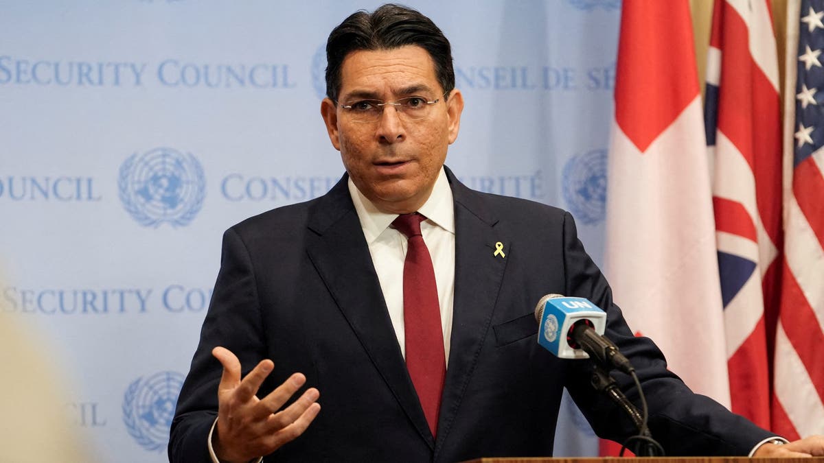 Israeli Ambassador Danny Danon speaks to the members of the media before the United Nations Security Council meeting, following a ballistic missile attack on Israel, at U.N. headquarters in New York City on Oct. 2, 2024.