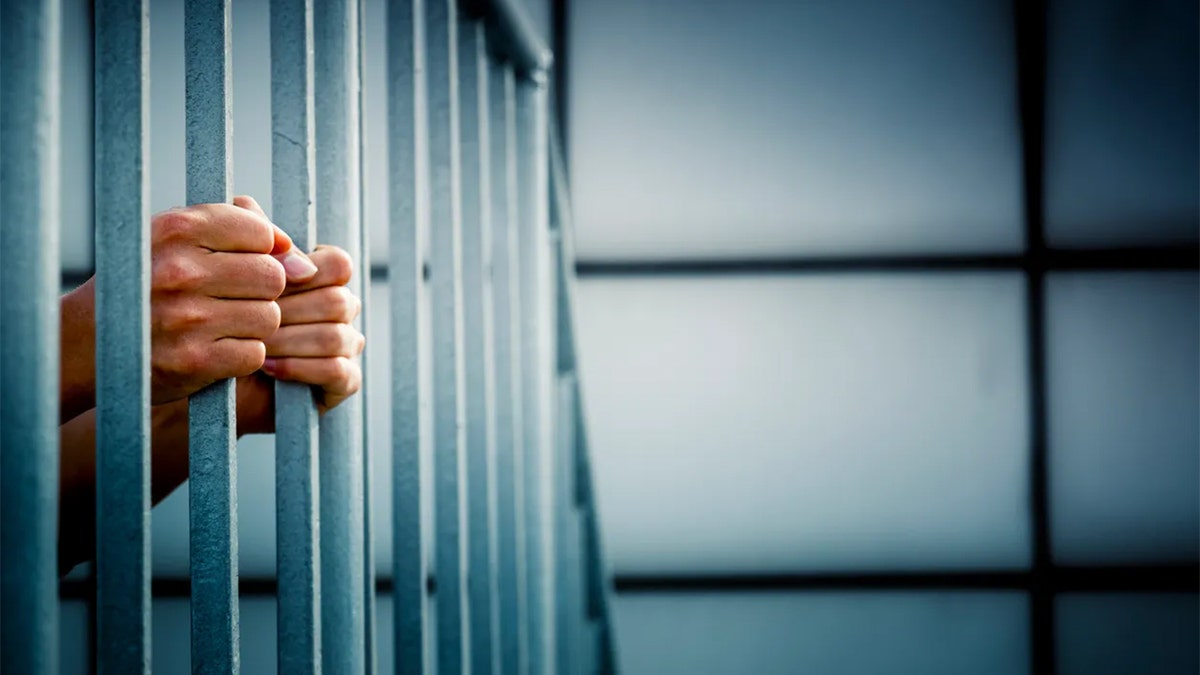 hands behind bars stock image