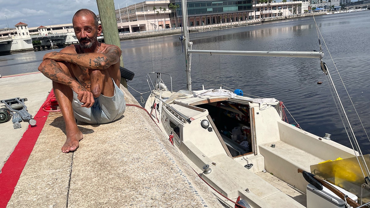 "Lt. Dan" near Bayshore Blvd. in Tampa after Hurricane Milton