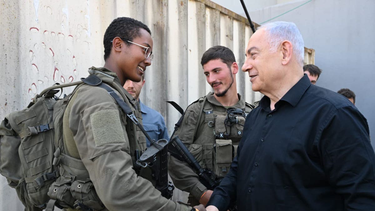 Prime Minister Benjamin Netanyahu met with soldiers on the Israel-Lebanon border on Sunday, Oct. 6.