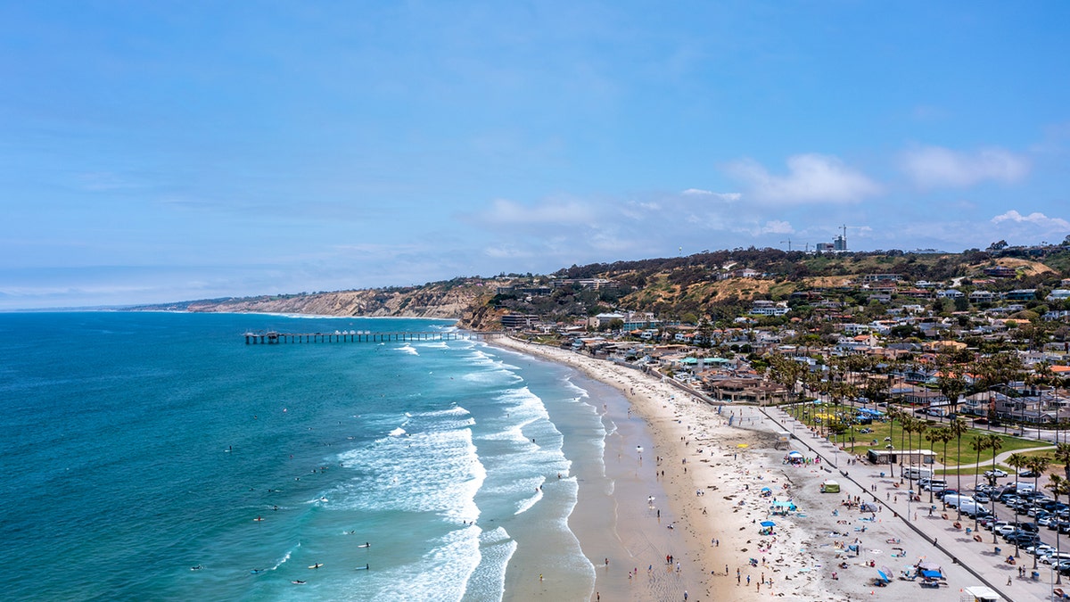 San Diego, California beach shown in aerial shot