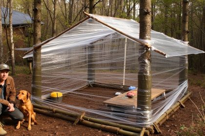 PLASTIC WRAP Bushcraft Shelter Building Challenge in the WILD! @BushcraftAdventure