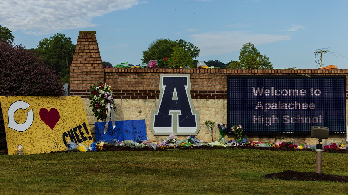 A memorial to the shooting victims at Apalachee High School entry