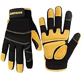 JUMPHIGH Safety Work Gloves, Men's Utility Mechanic Working Gloves for All Purpose, Touchscreen Compatible, Flexible Breathable Fit, Padded Knuckles & Palm (Yellow/M)
