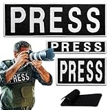 Bluyellow 3Pcs Press Patch Set, Hook and Loop Embroidered Patch for Press Vest, Tactical Body Armor, Photographer Vest, Tactical Backpack, Press Badge, Black and White, 3.2x9.8, 1x4.5, 2x3.5