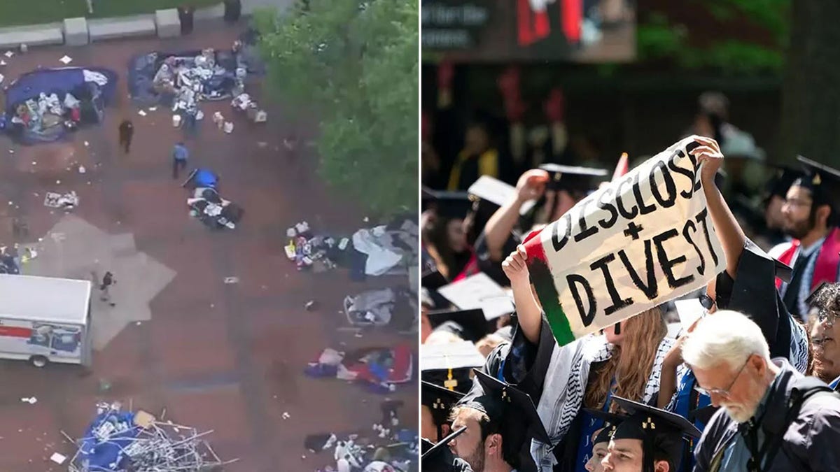 Yale, Columbia protests seen in split photo
