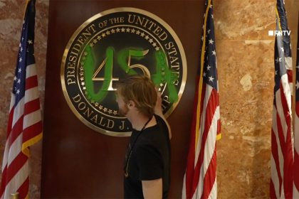 Climate activist vandalizes presidential insignia inside Trump Tower: ‘Ruining the planet for profit’