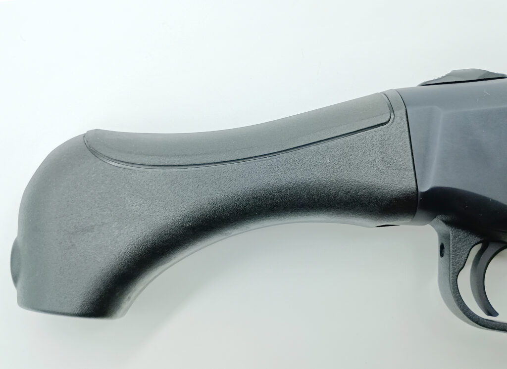 The Aftershock’s bird’s-head grip includes a rubberized saddle that improves your handle on the gun, while not proving over aggressive.