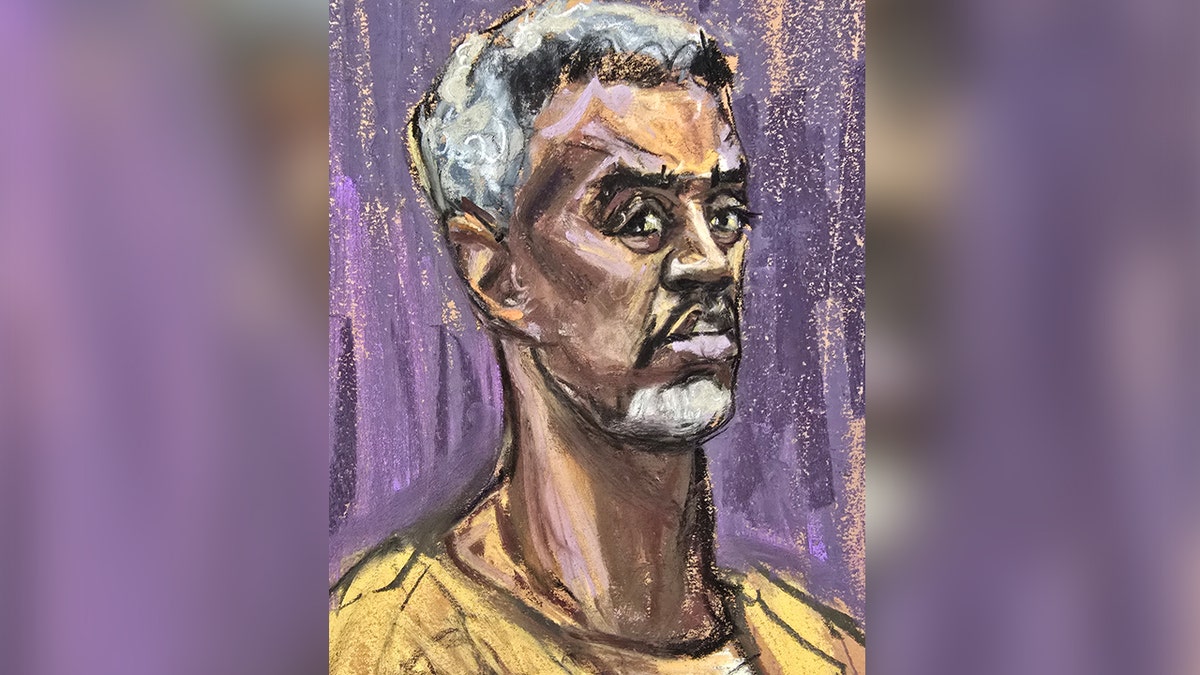 Sean Diddy Combs shows off gray hair in court sketch.