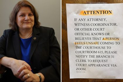 Photo shows Milwaukee judge’s courtroom door with notice to anyone who ‘feels unsafe’