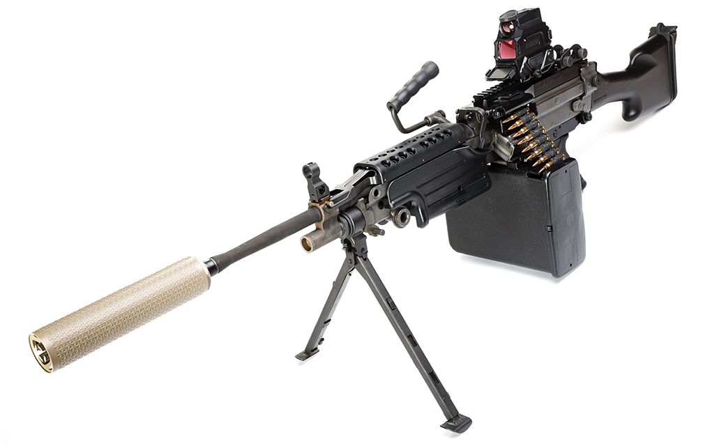 suppressed m249 belt fed machinegun