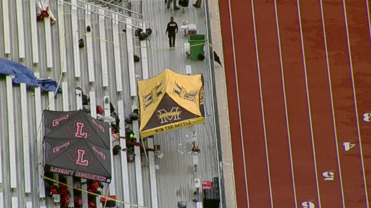 Aerial view of bleachers at school where Austin Metcalf was stabbed