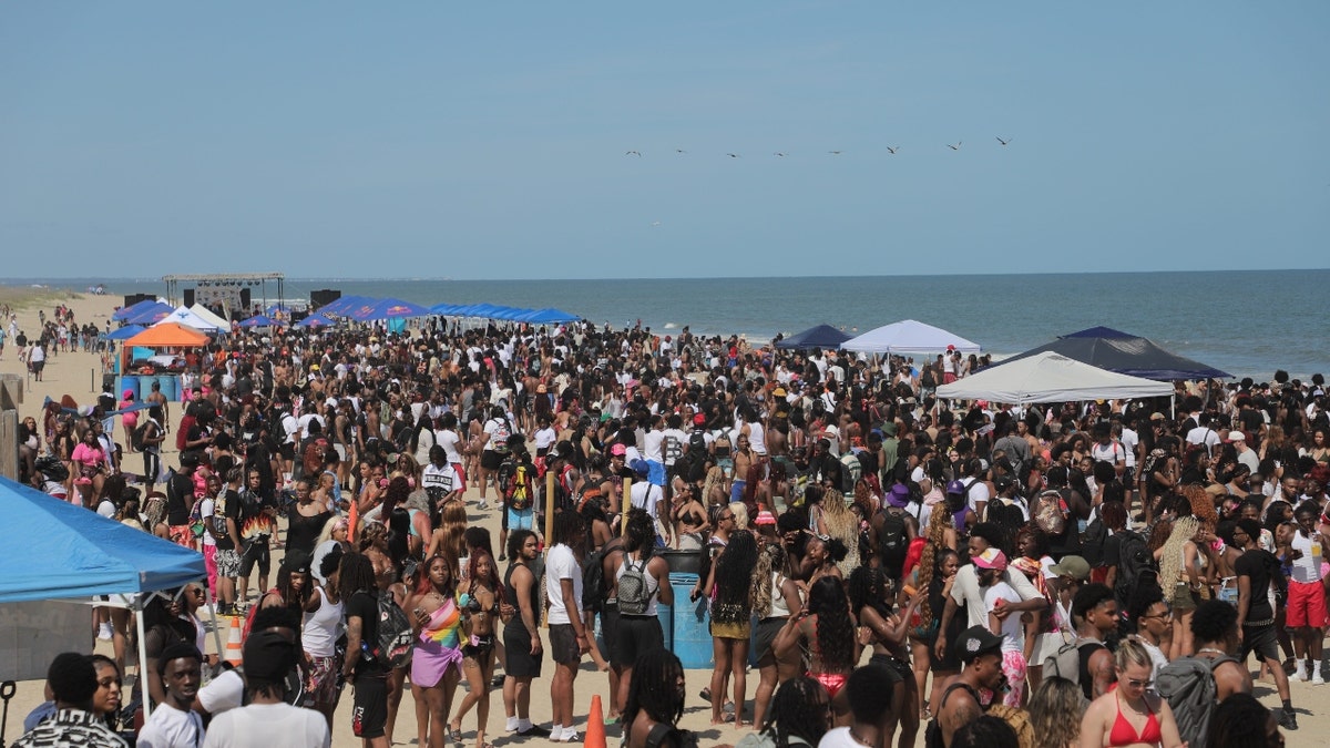 A large crowd gathers on Saturday, April 19, 2025 during Orange Crush on Tybee Island.