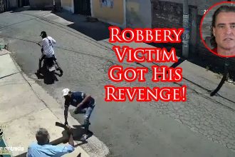 Robber Loses His Gun To Machete-Wielding Defender!