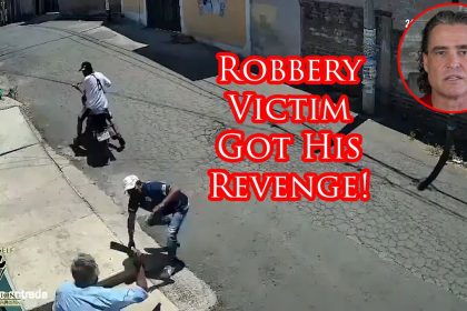 Robber Loses His Gun To Machete-Wielding Defender!