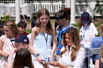 First lady Melania Trump welcomes children to White House for work day celebration