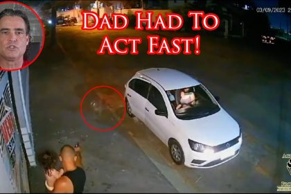 Dad Has Split Second To Protect Himself And His Baby From Charging Dog