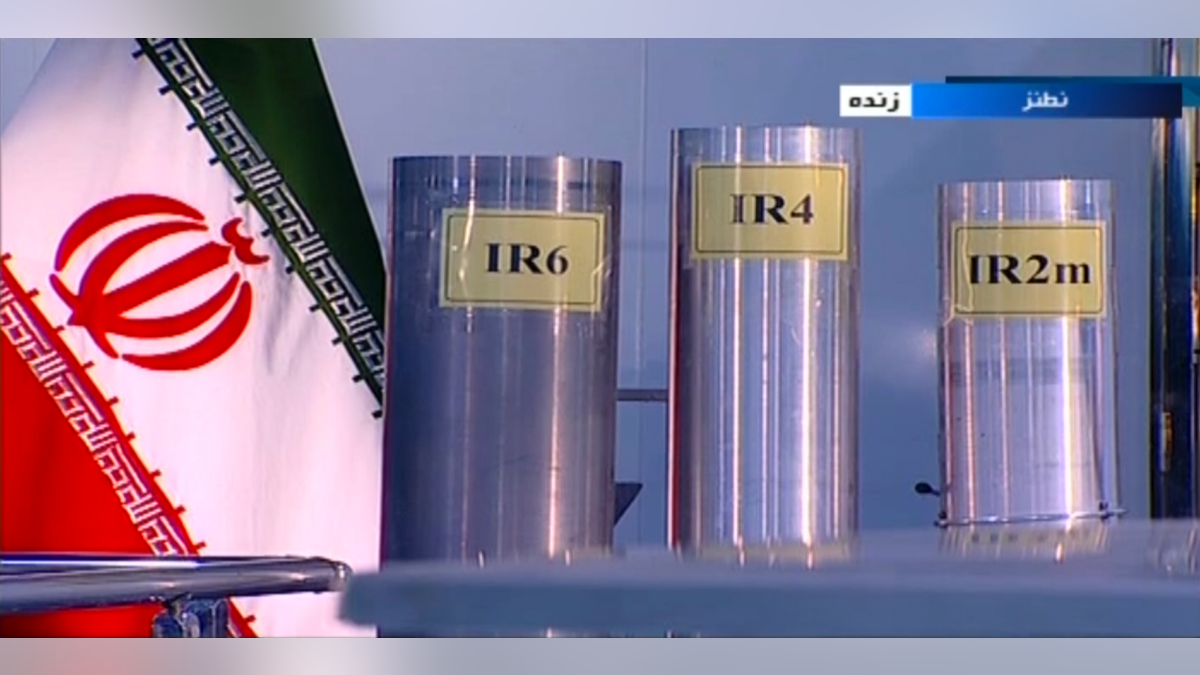 In this June 6, 2018, frame grab from Islamic Republic Iran Broadcasting, IRIB, state-run TV, three versions of domestically built centrifuges are shown in a live TV program from Natanz, an Iranian uranium enrichment plant, in Iran. 