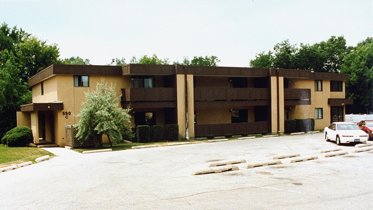 An exterior view of an apartment complex.