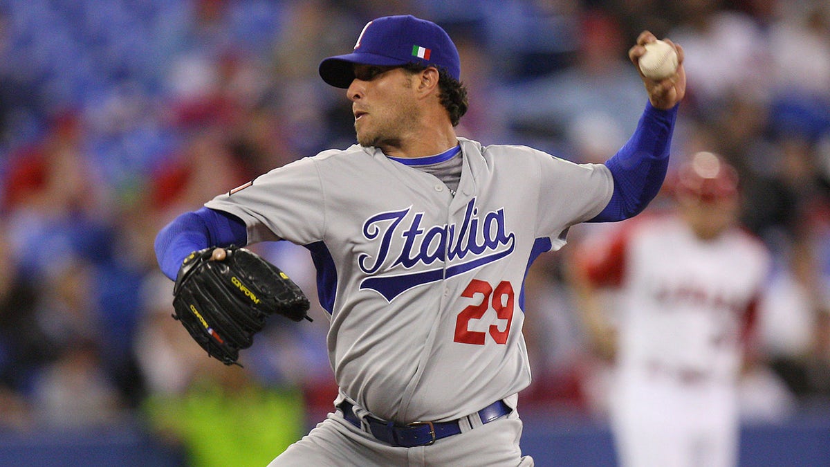 Dan Serafini pitches for Italy