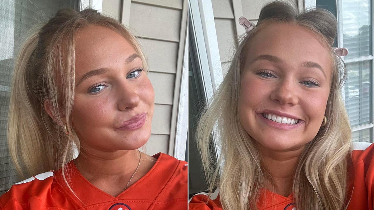 A split image of Logan Federico wearing a Clemson jersey