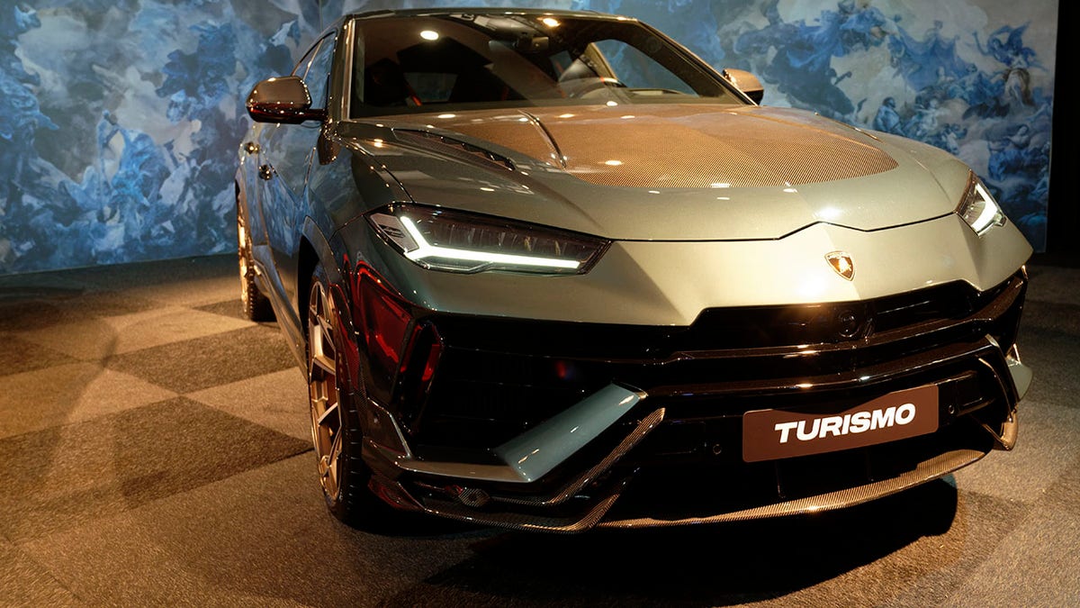 A Lamborghini Urus on display