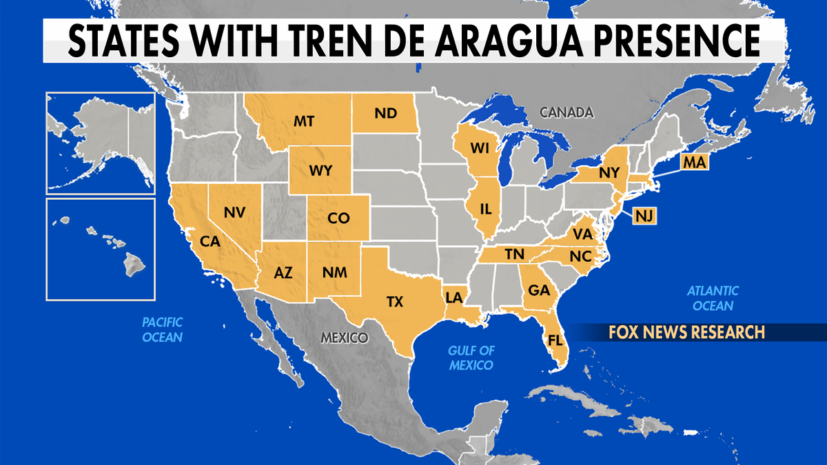 Map of Tren de Aragua presence in the United States 