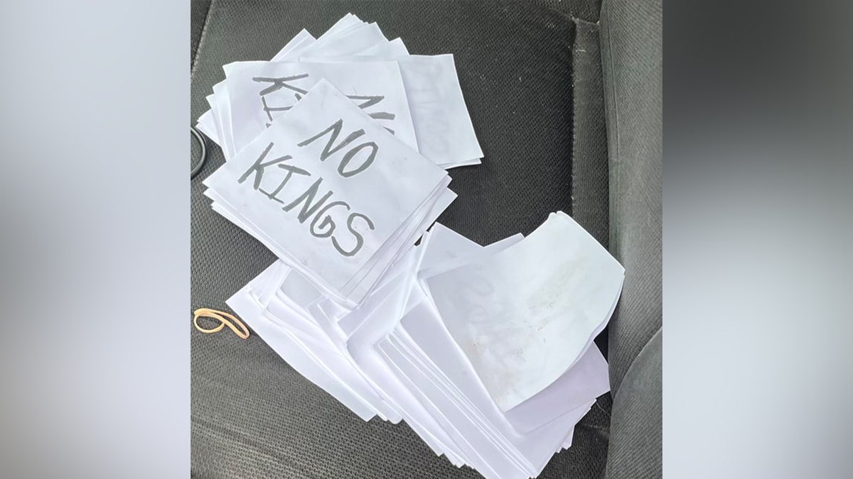 Authorities reportedly discovered a pile of "No Kings" protest flyers