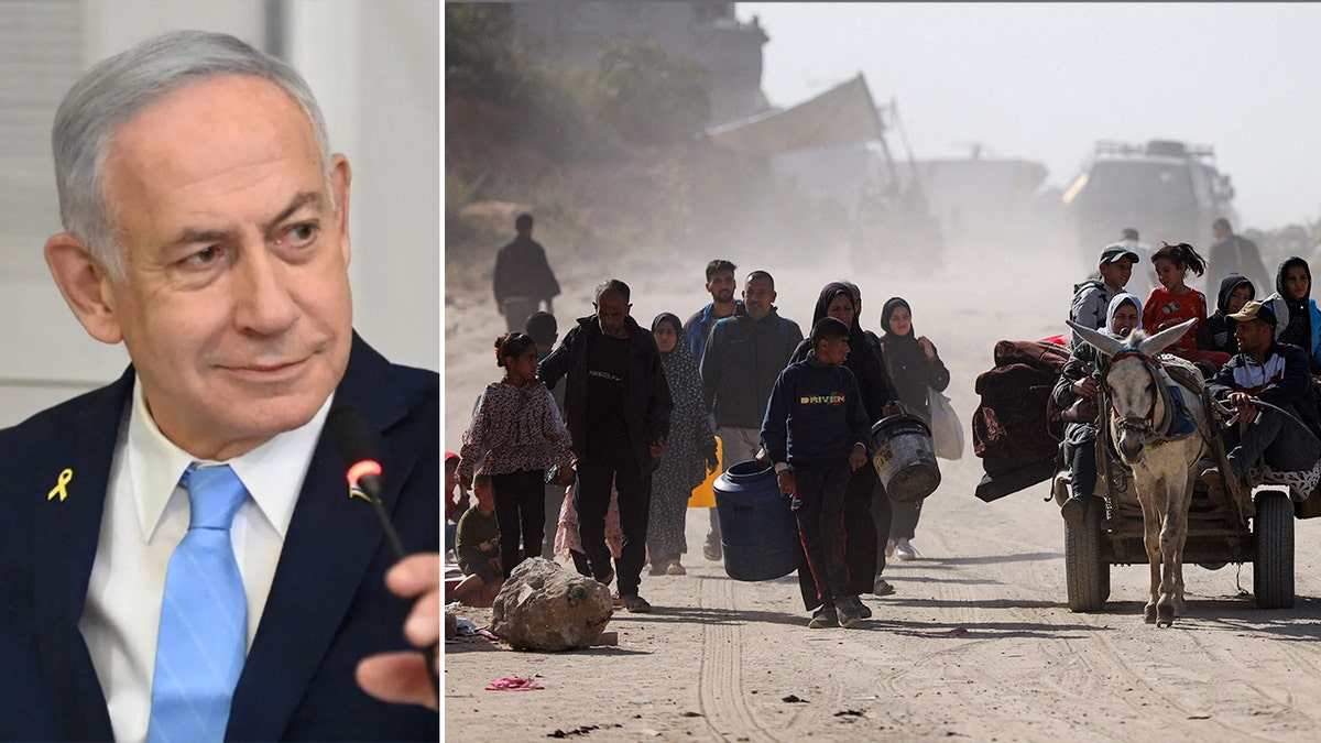 Netanyahu, left; Palestinian refugees, right