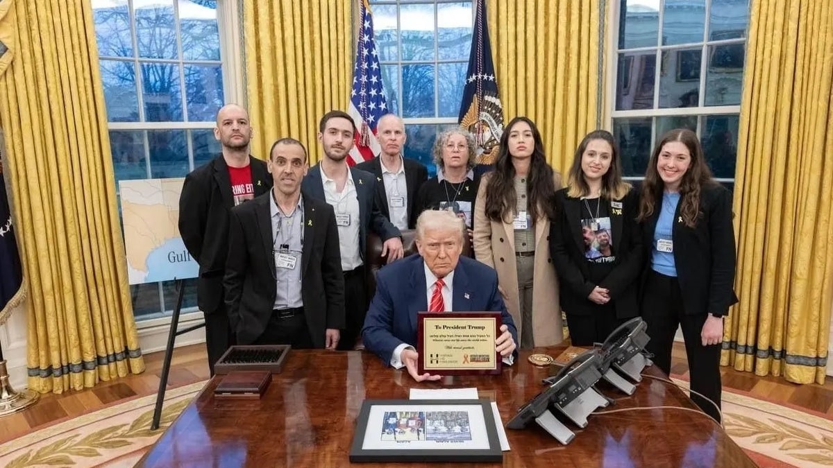 President Donald Trump meets with several hostages freed from Hamas March 7.