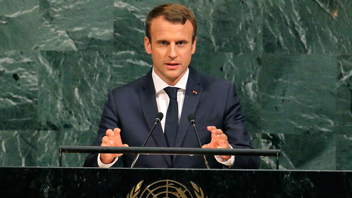 French President Emmanuel Macron addresses the 72nd United Nations General Assembly at U.N. headquarters in New York, U.S., September 19, 2017. REUTERS/Lucas Jackson - HP1ED9J1BEATM