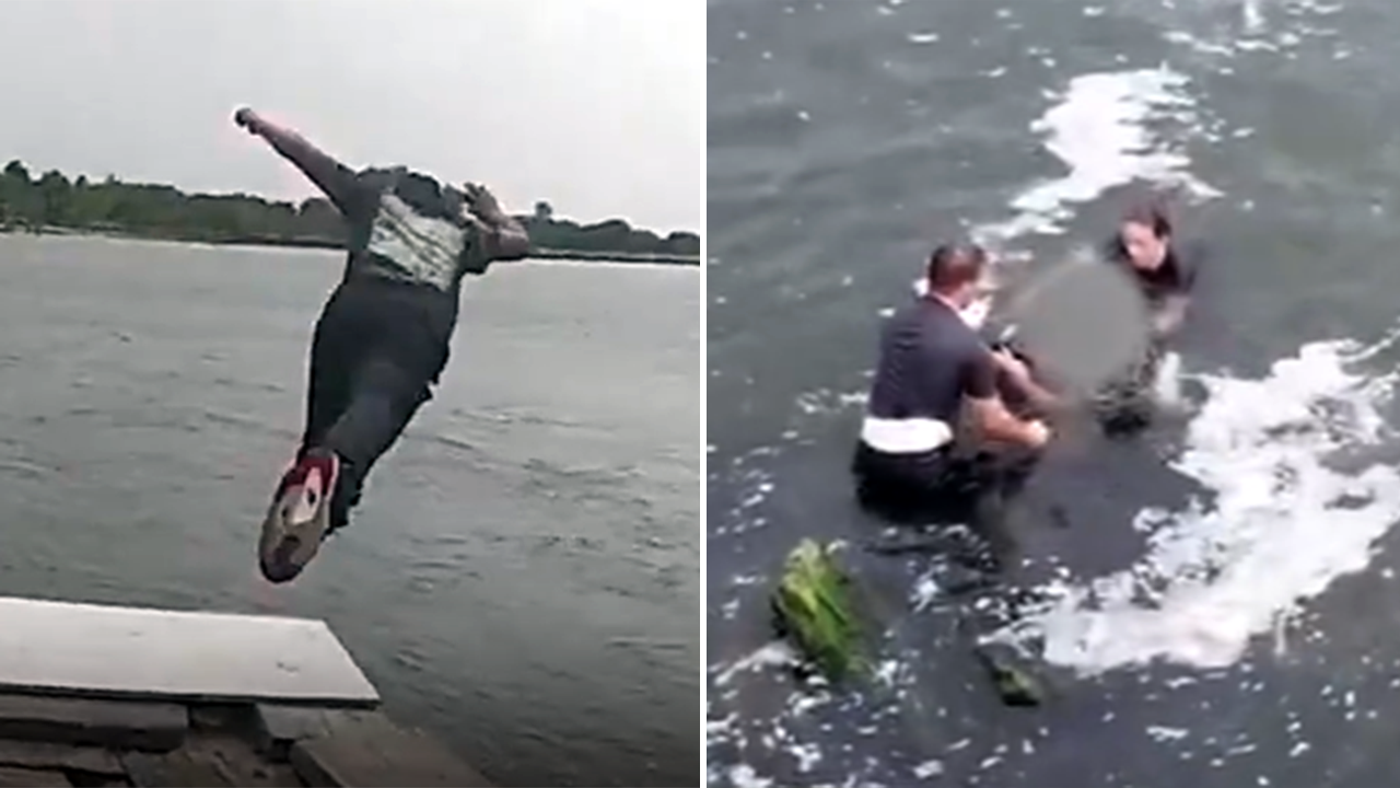 Female police officer leaps into water, fights career criminal before making arrest, video shows
