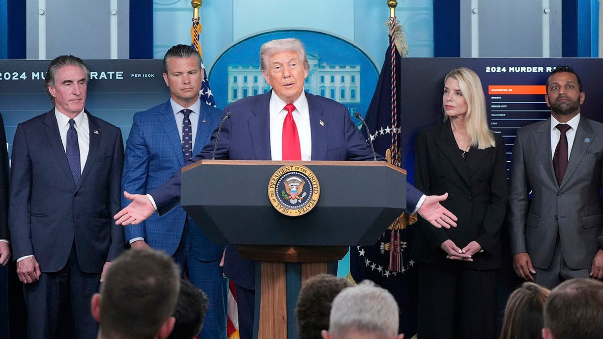 President Donald Trump speaks to reporters