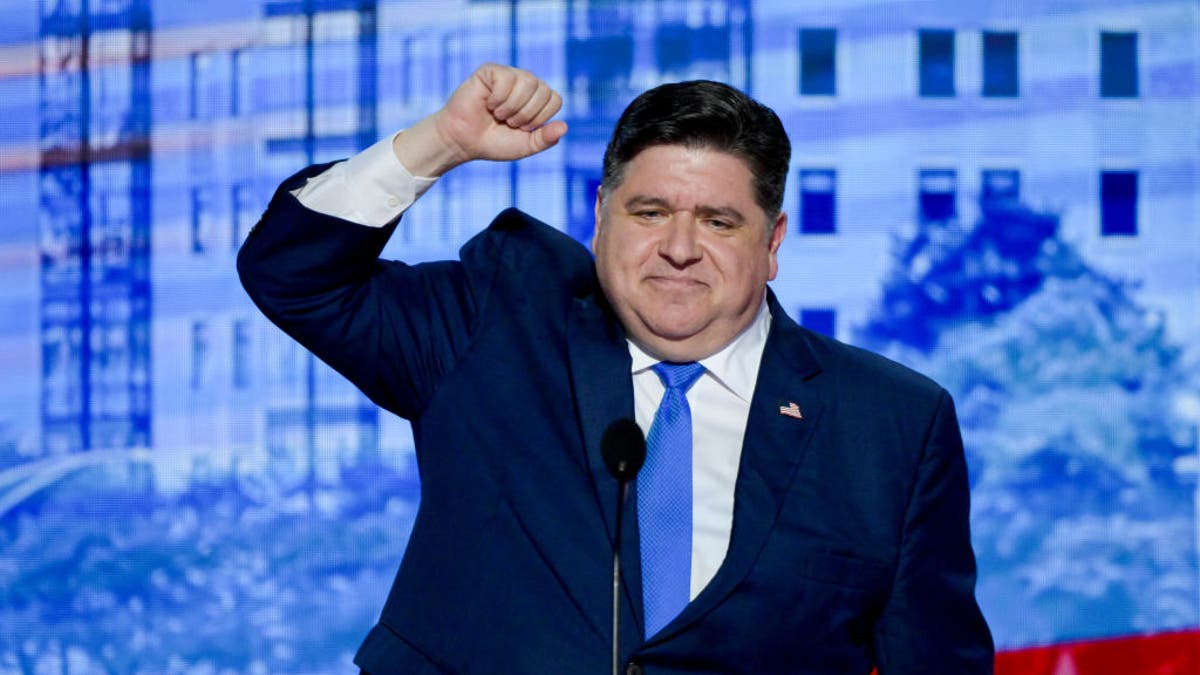 J.B. Pritzker, governor of Illinois, during the Democratic National Convention (DNC) at the United Center in Chicago, Illinois, US, on Aug. 20, 2024.