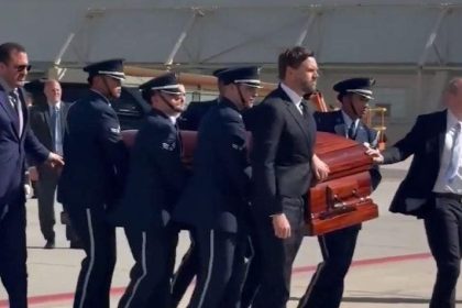 Vice President JD Vance escorts Charlie Kirk’s casket before flight on Air Force Two from Utah to Arizona