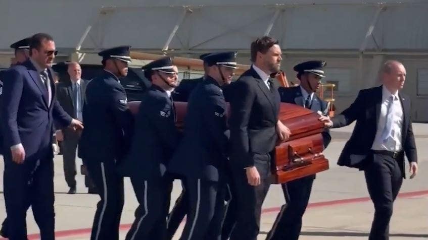 Vice President JD Vance escorts Charlie Kirk’s casket before flight on Air Force Two from Utah to Arizona