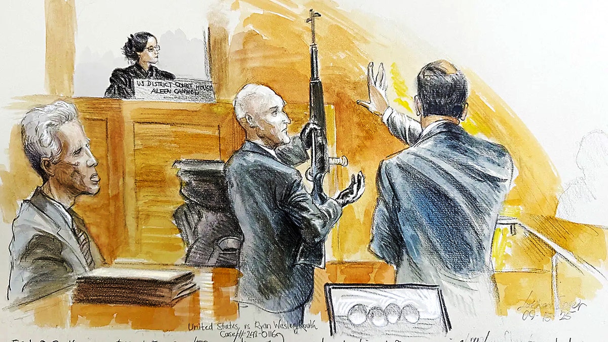 A sketch depicting court proceedings during the Ryan Routh trial