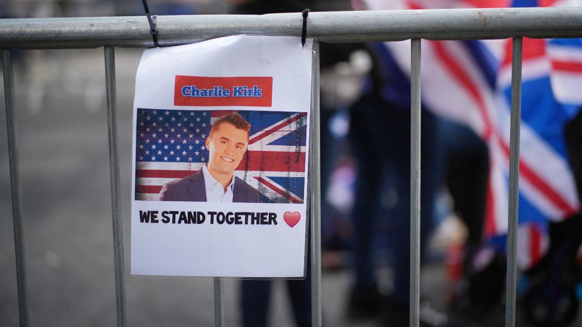 Charlie Kirk tribute sign London