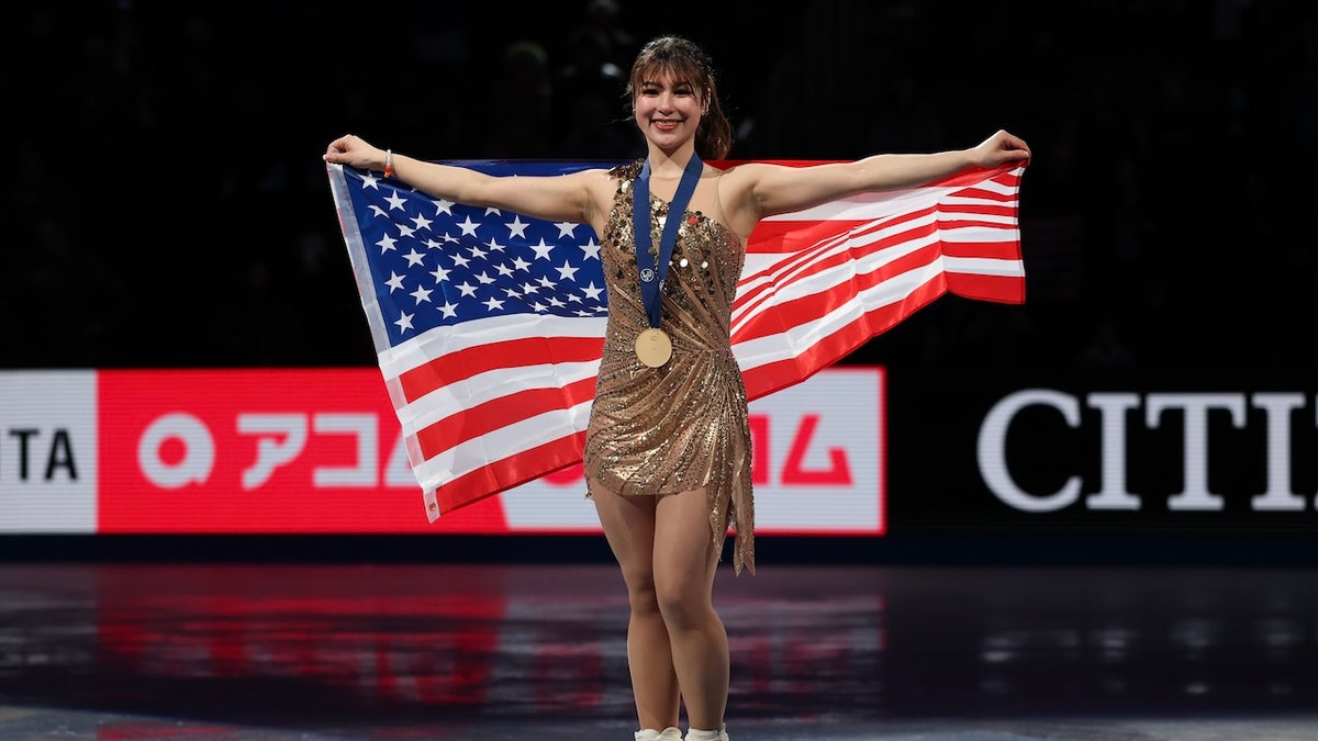 Gold medalist Alysa Liu poses for a photo after winning the Women's world championship during the 2025 ISU World Figure Skating Championships at TD Garden on March 28, 2025 in Boston, Massachusetts.