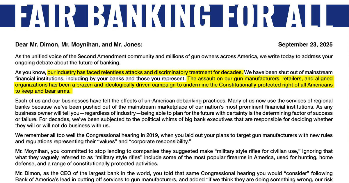 Gun Groups Demand Banks Publicly Pledge to Stop Debanking Firearms Industry