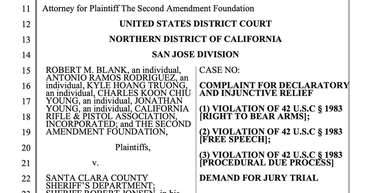 Gun Rights Groups Sue Santa Clara Over ,000 CCW Costs and Mandatory Psych Exams