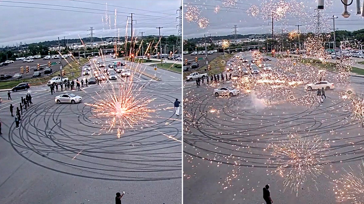 fireworks launched in busy street intersection during street takeover