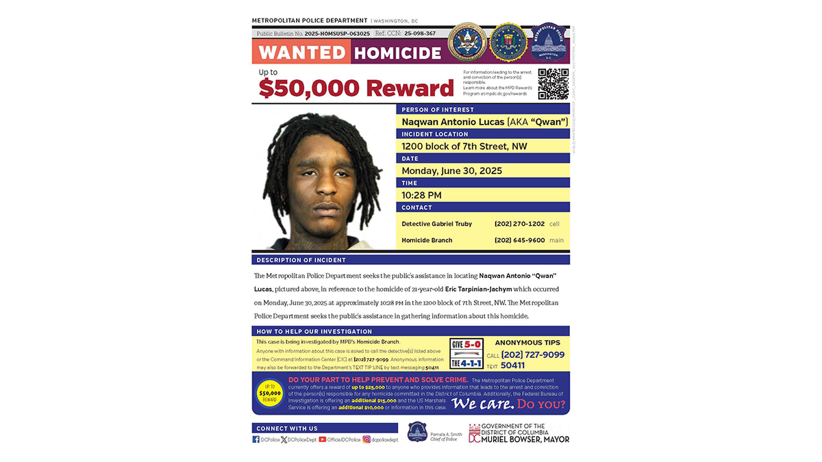 The Metropolitan Police Department released a wanted poster identifying Naqwan Antonio, 18, as the third suspect.