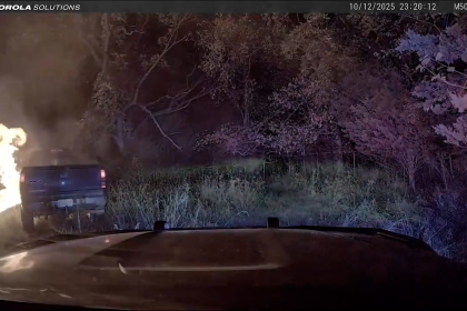 Police chase ends with truck explosion and fire in dramatic scene captured on camera