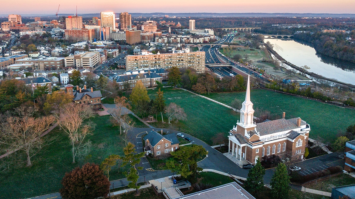 An aerial photo of Rutgers University in New Brunswick, New Jersey
