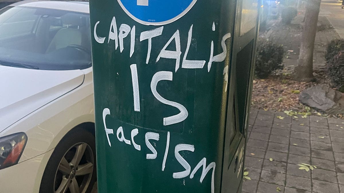 Capitalism-is-fascism graffiti in Portland, Oregon.