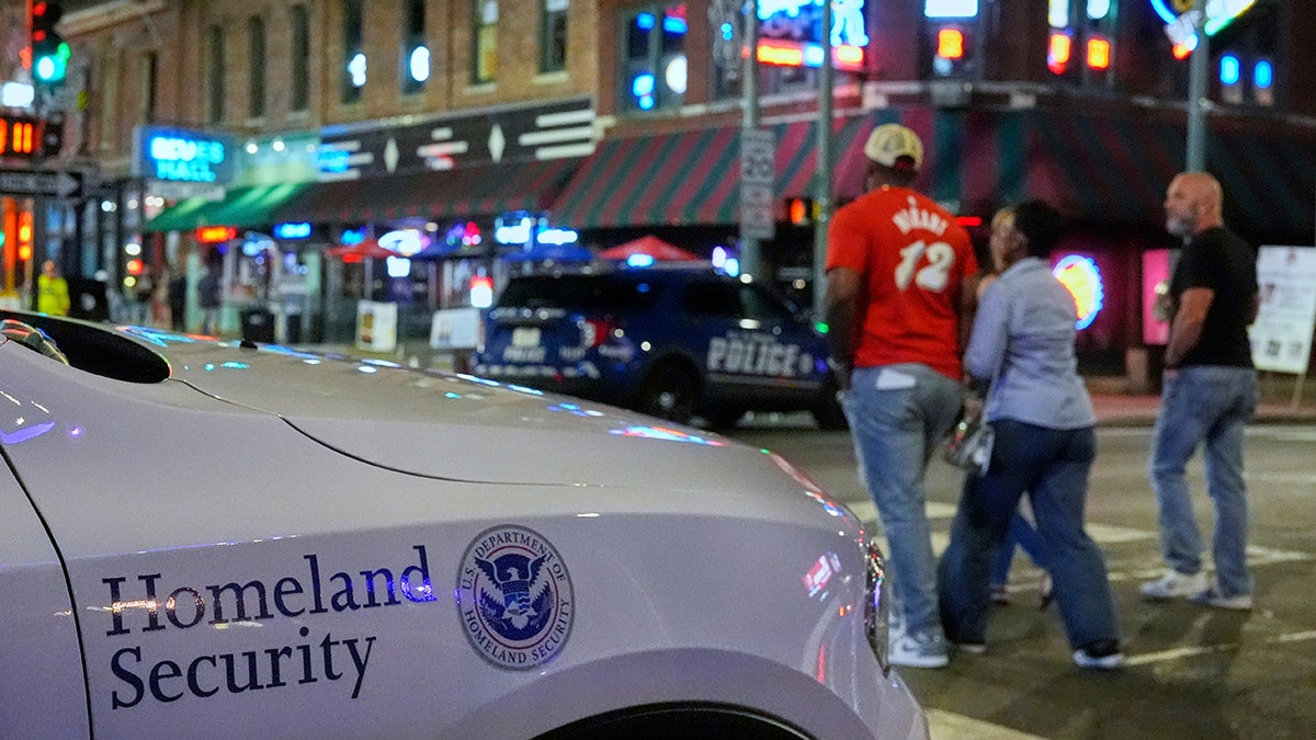 A Homeland Security vehicle patrols the Memphis streets amid President Donald Trump's deployment of federal law enforcement officers