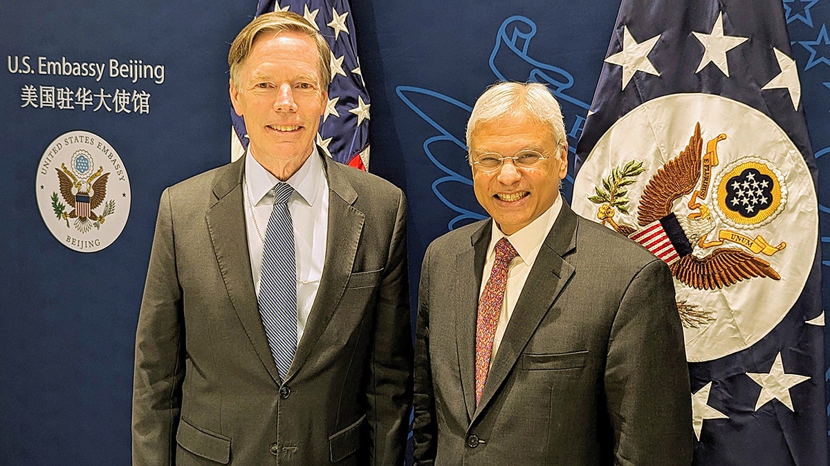 Nicholas Burns and Ashley Tellis at the U.S. Embassy in Beijing